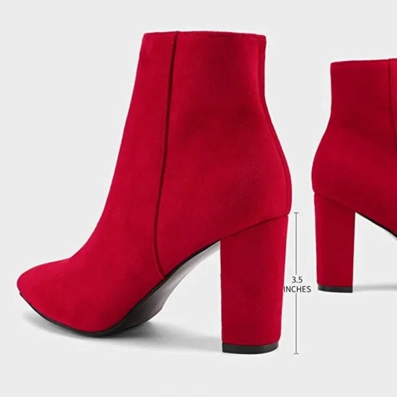 Womens Red Heel Ankle Boots - Picture 12 of 12